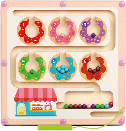 QimuMku Montessori Busy Board for Toddlers 2-4 - Magnetic Color and Number Maze Wooden Ice Cream Matching Game 1-6 Counting Learning Toys for Boys Girls Road Trip Essentials