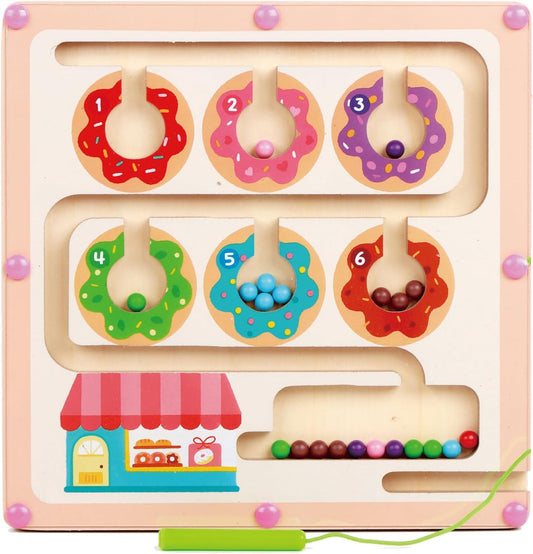 QimuMku Montessori Busy Board for Toddlers 2-4 - Magnetic Color and Number Maze Wooden Ice Cream Matching Game 1-6 Counting Learning Toys for Boys Girls Road Trip Essentials