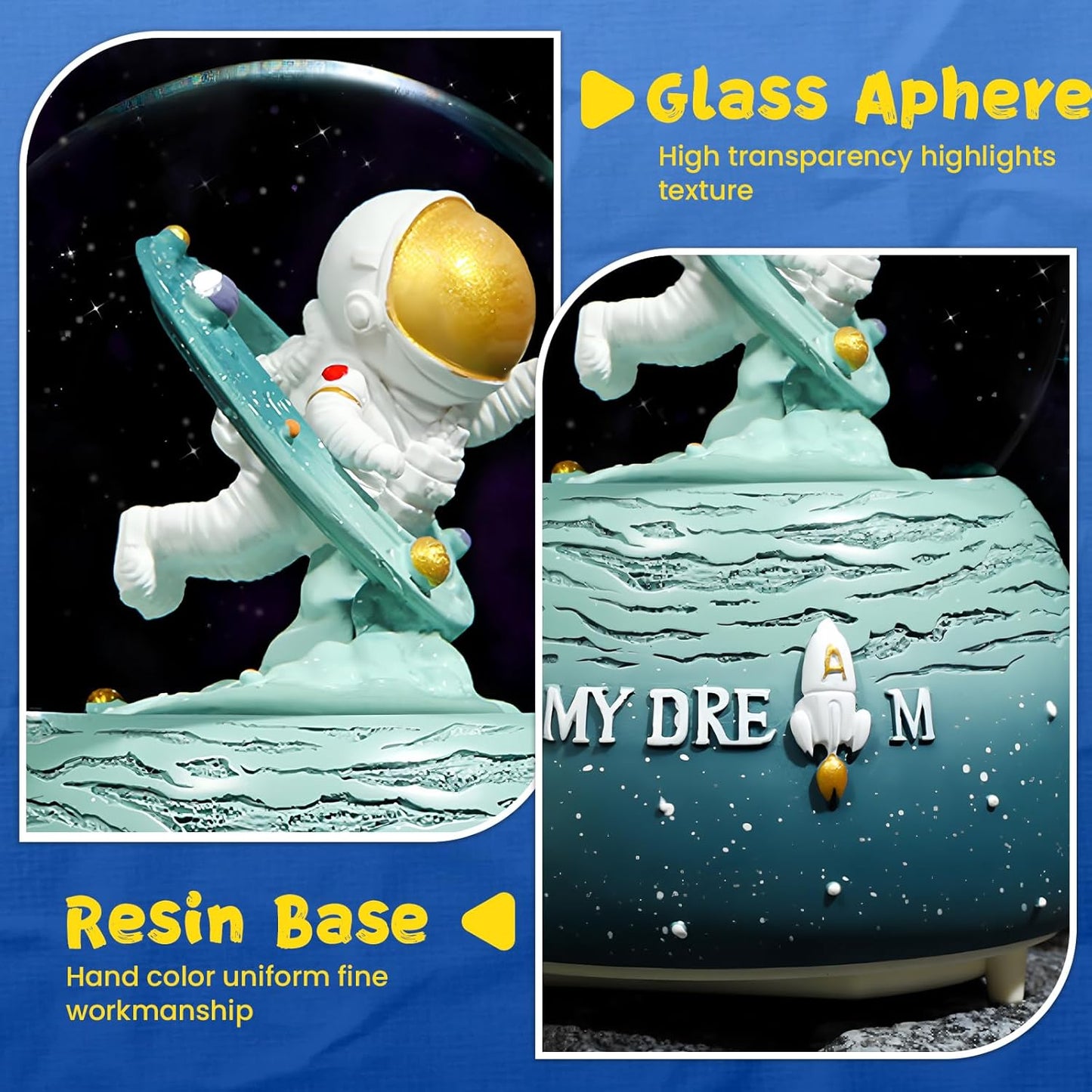 Astronaut Snow Globes, 80MM Musical Glitter Snow Globe to Explore The Vast Starry Sky, Astronaut Musical Snowglobe
