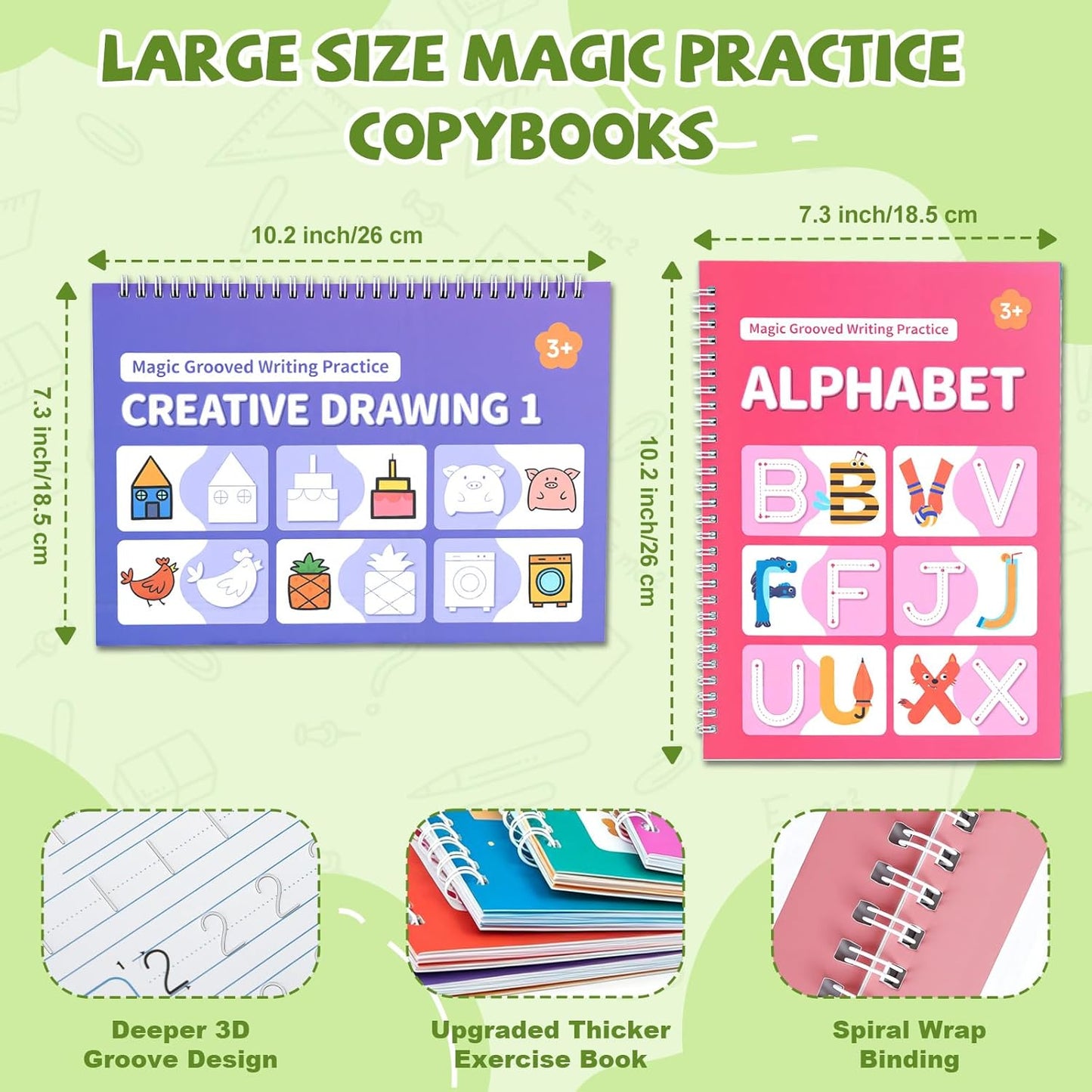 Magic Grooved Writing Practice Books, Reusable Grooved Writing Books for Kids 3-5, Learn to Write Letters Numbers,Math,Tracing, Magic Copybooks Preschool Learning Activities-1Pack