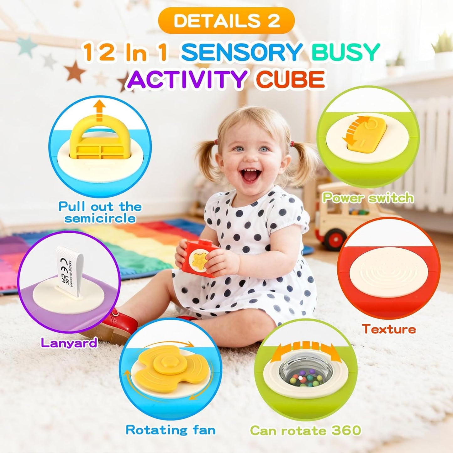 Montessori Activity Cube & Busy Board for 1 Year Old - 12-in-1 Travel Toys for Airplane & Car, Educational Activity Stacking & Sensory Toys for Toddlers 1-2, Easter Basket Stuffers for Toddler