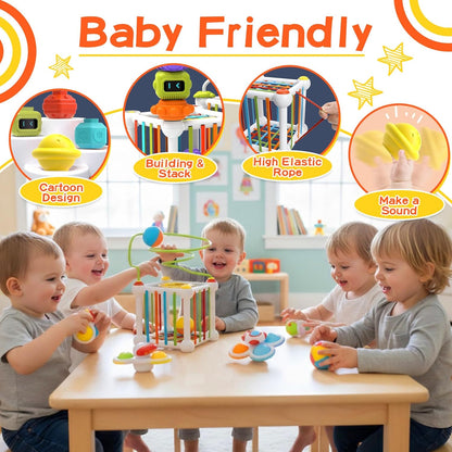 Montessori Toys for Toddlers 18 Months+, 16PCS Baby Activity Cube with Shape Sorter, 3 Suction Cup Spinner Toys, 2 Bead Mazes, Ball Rolling Track, Developmental Learning Gifts for Boys Girls