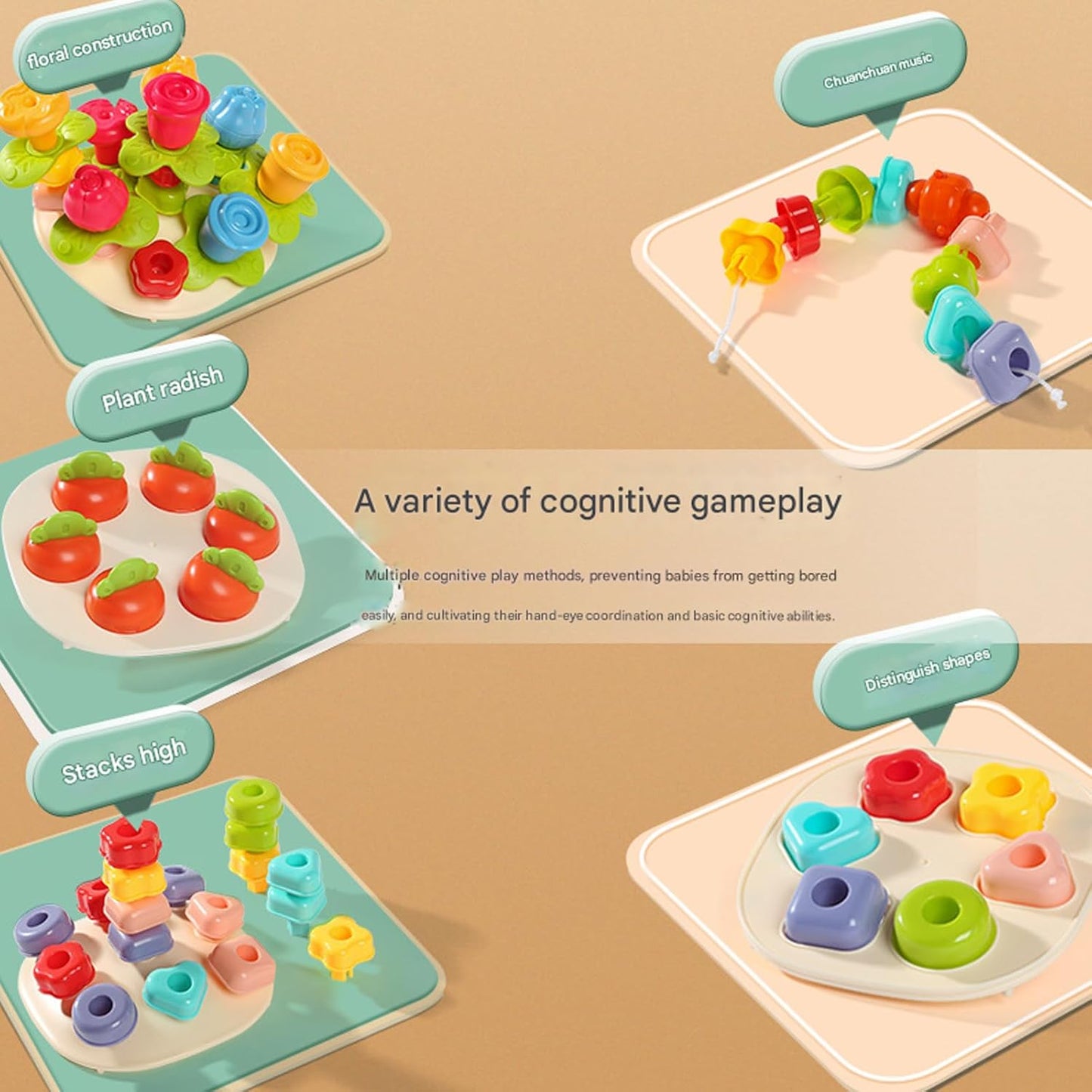 Fun Vegetal Design Pegboard Game for to Improve Fine Motor Skills and Cognitive Development Early Education Toy