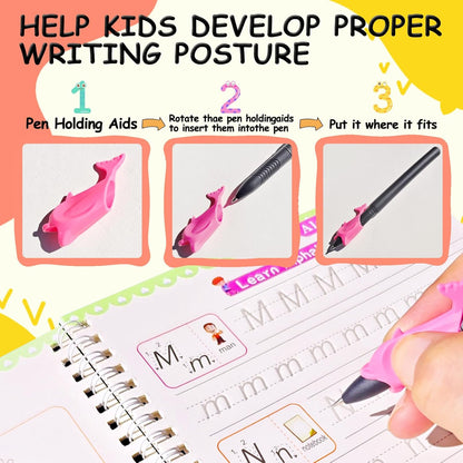 PIRIE 5 Pack Reusable Magic Grooved Handwriting Workbooks with 3D Patterns, Pens, Gripper & 10 Pen Refills, for Kids 3 - 8, Colorful Illustrations, Covering Alphabet, Math & Drawing, Boosting Fine Motor & Cognitive Skills