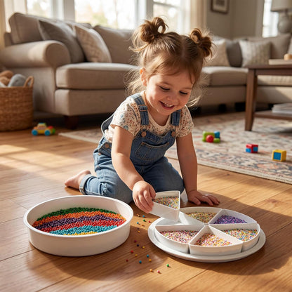 Round Sensory Bin with Lid – Large (16.9"), Sealable – 6 Removable Storage Dividers, Sensory Tray for Toddler Play and Educational Activities