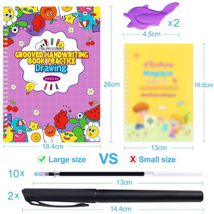 Magic Practice Copybook, Reusable Writing Practice Book, for Preschool Kids Age 3-8 Calligraphy (4 Books with Pens)