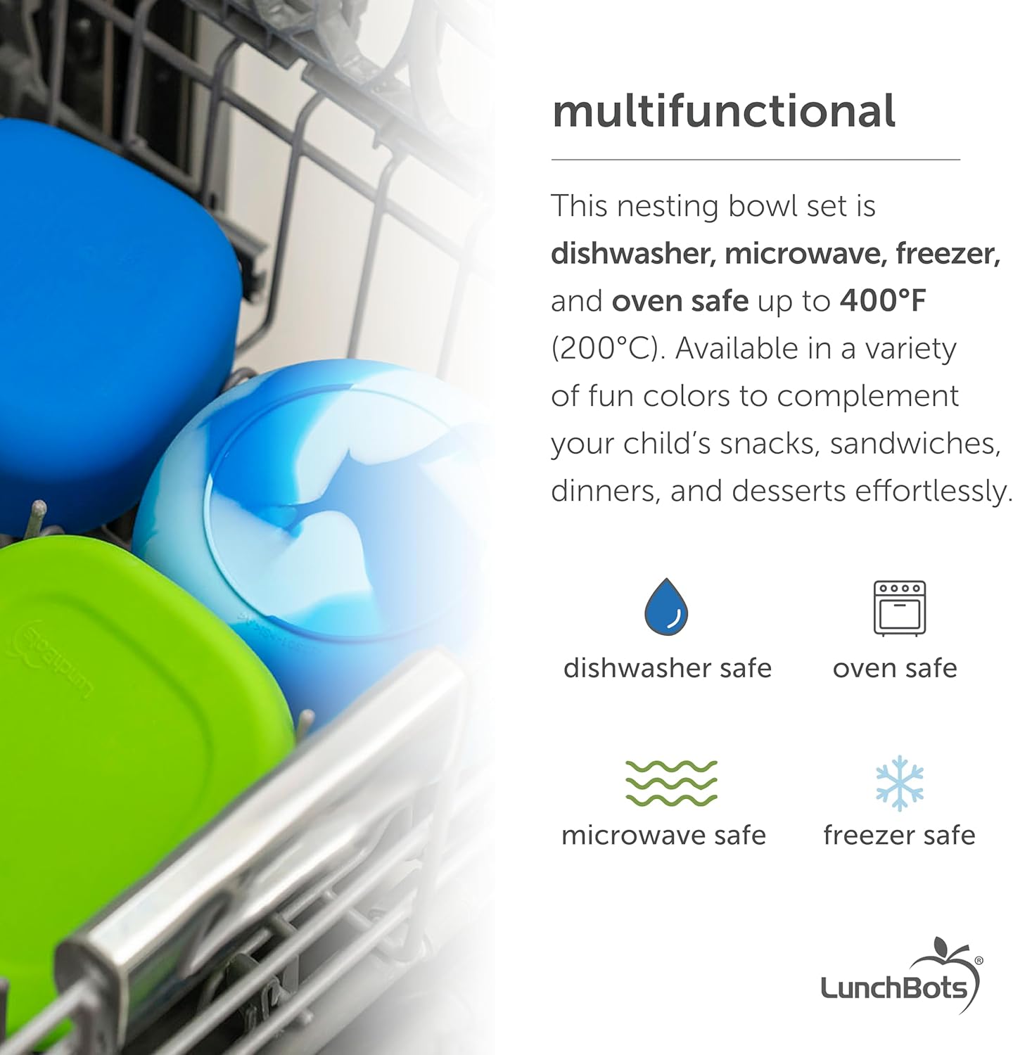 LunchBots Silicone Suction Bowl for Baby & Toddler, Stackable Nesting Bowl Set of 3 with Lid for Feeding, Portable Travel Bowls, Dishwasher Safe, 5/8/17 oz (Blue/Green)