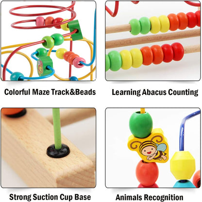 Joqutoys Bead Maze Toy for 1 2 3 Year Old Kids, Wooden Colorful Roller Coaster Circle Toys, Early Educational Toys for Toddlers, First Birthday Gifts for Boys Girls