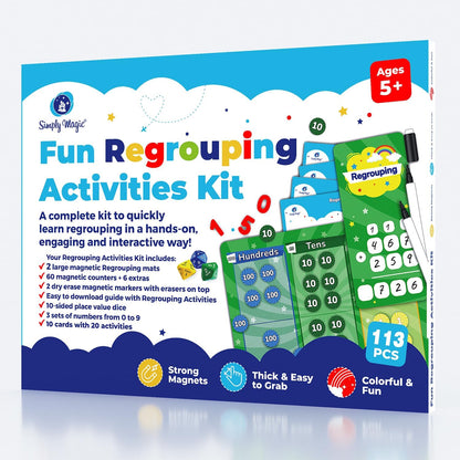 113 PCS Fun Magnetic Regrouping Activities Kit, Place Value Magnets 1st 2nd 3rd 4th Grade, Magnetic Place Value Chart Mat, Magnetic Place Value Discs Chips, Base Ten Math Manipulatives - Simply Magic