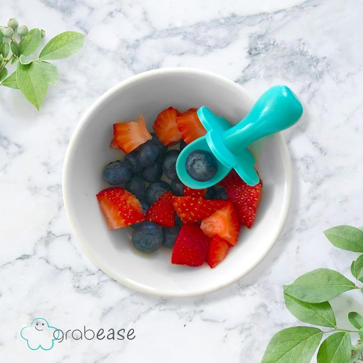 Grabease Baby Feeding Utensils - Anti-Choke Collar & Toddler Fork for Ages 1-3 - Easy-Grip Curved Handle Infant Spoon - Dishwasher-Safe Convenience & Baby Cutlery - Teal