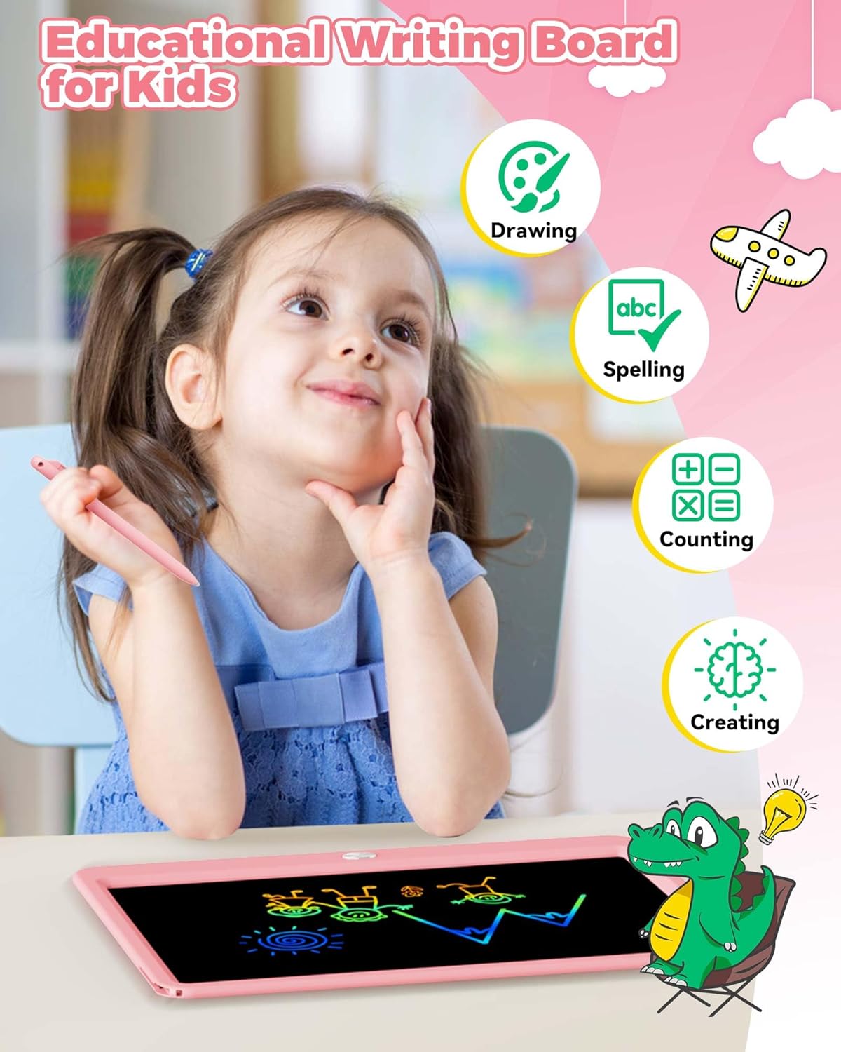 KOKODI 15 Inch LCD Writing Tablet with Anti-Lost Stylus, Erasable Doodle Board Colorful Toddler Drawing Pad, Car Travel School Games Toys for 3 4 5 6 7 8 Kids, Birthday Gift for Girls Boys Blue