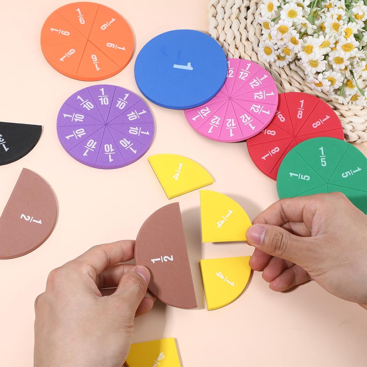 51 PCS Magnetic Fraction Tiles Circles, Fraction Circles Set Rainbow Math Manipulatives for Fraction Learning Math Practice Teacher Must Haves