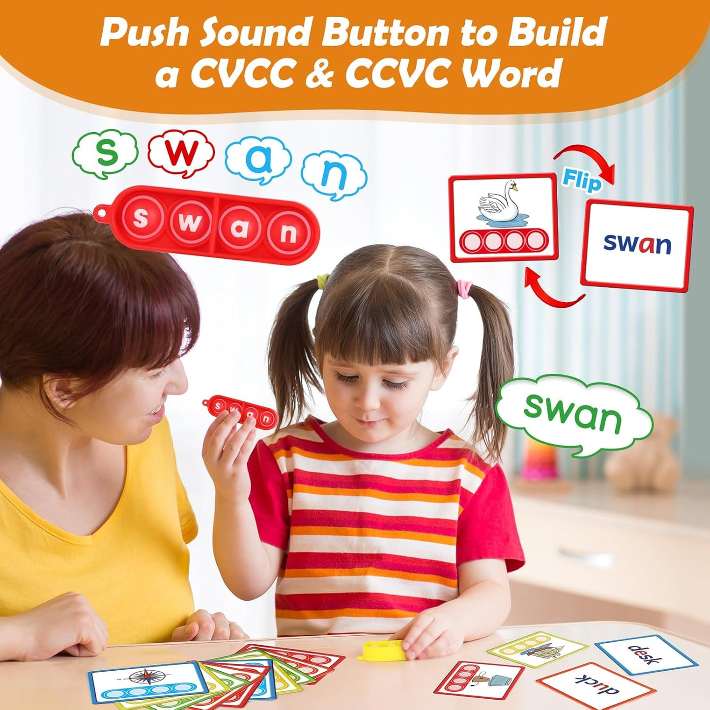 Aizweb CVC Word Games Kindergarten,Phonics Games for Kids Ages 3-8,CVC Pop its with Flash Cards for Preschool Special Education Classroom Supplies,Reading&Spelling Activity Manipulatives for Teachers