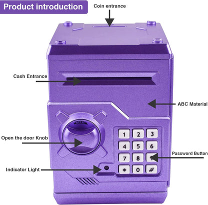 HUSAN Piggy Banks Money Banks for Kids, Electronic Password Code Money Banks ATM Banks Box Coin Bank for Children Boys and Girls (Grey Bue)