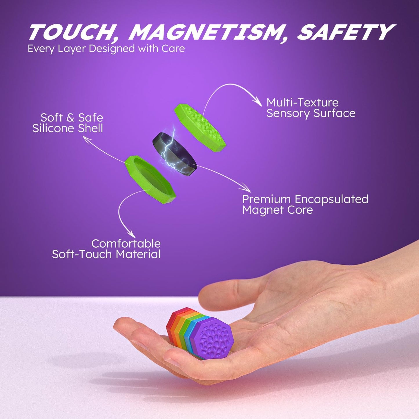 Magnetic Chess Game with Stones Magnet Game with String - 18 Silicone-Covered Magnets Fidget Toy Textured Sensory Rock Toys Strategy Game for Stress Relief, ADHD, Travel Family Toys for Kids & Adults