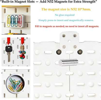 Kulle Peg Board,8 Pack Pegboard Wall Organizer,Plastic Pegboard Panels,Easy Install Heavy Duty Peg Board for Walls Home, Garage Tool Storage, Office Organization, Craft Room, Kitchen(White)