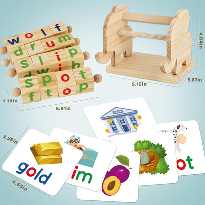 ShyLizard Montessori Learning and Educational Toys Gifts for Kids 3 4 5 Years, Wooden Reading Blocks Toys, Learning Activities for Preschool Kindergarten, Turning Rotating Matching Flash Card Games