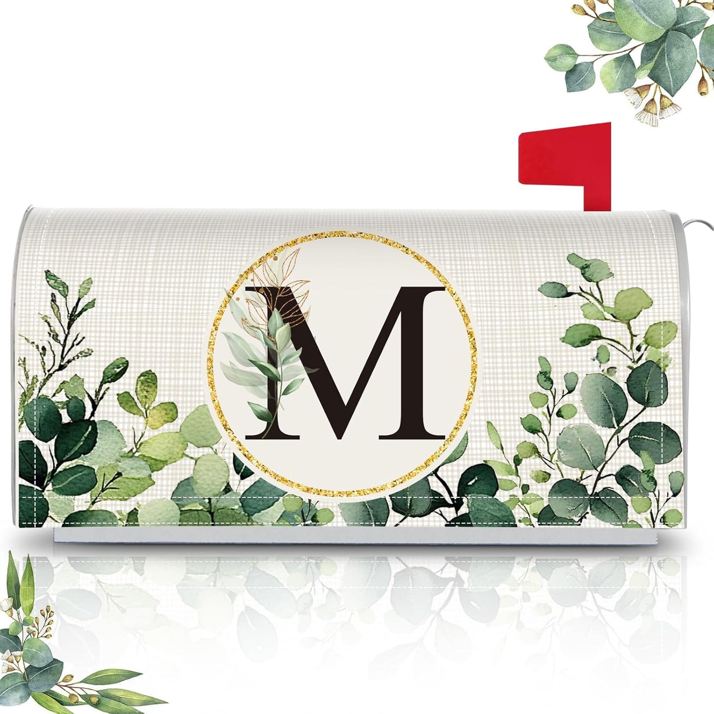Tiamon Monogrammed L Mailbox Covers Magnetic Eucalyptus Welcome Letter Box Wrap Standard Size 21x18 Inch Spring Summer Leaves Mailbox Decor Eucalyptus Letter Numbers Decoration for Outdoor Garden Yard