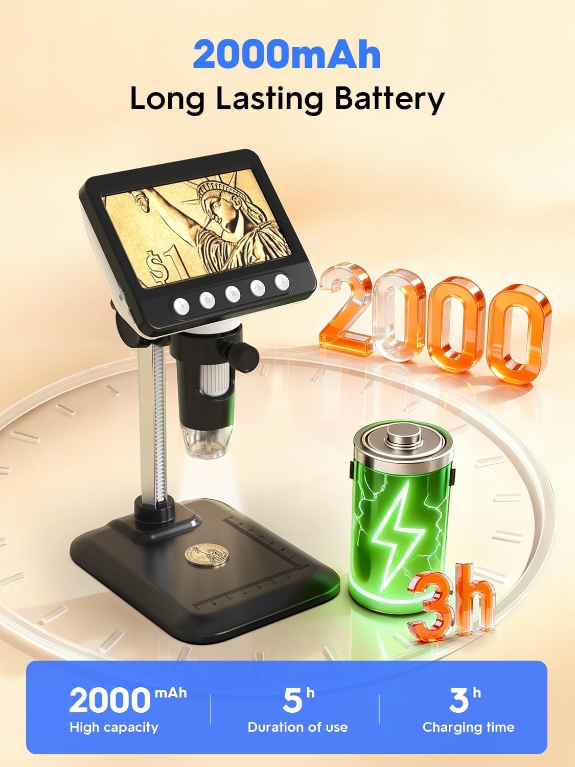 Coin Microscope, 4.3" LCD USB Digital Microscope 1000X Coin Magnifier with 8 Adjustable LED Lights, 1080P PC View Compatible with Windows/MacBook for Adults Kids