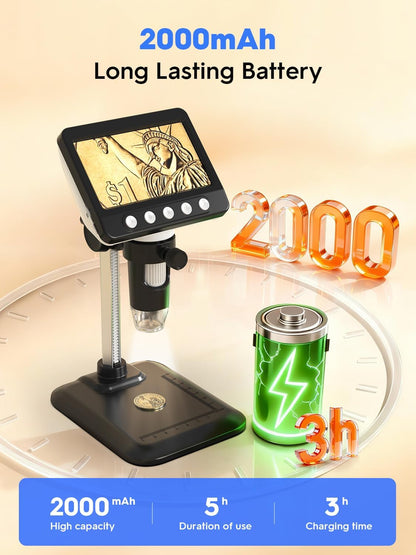 Coin Microscope, 4.3" LCD USB Digital Microscope 1000X Coin Magnifier with 8 Adjustable LED Lights, 1080P PC View Compatible with Windows/MacBook for Adults Kids
