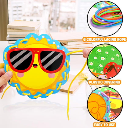 Springtime Lacing Cards for Kids 12 Packs Sewing Kits Rainbow Flower Butterfly Cardboard Sewing Cards Lacing Games for Developing Imagination School Learning Activity Supplies Spring Decorations