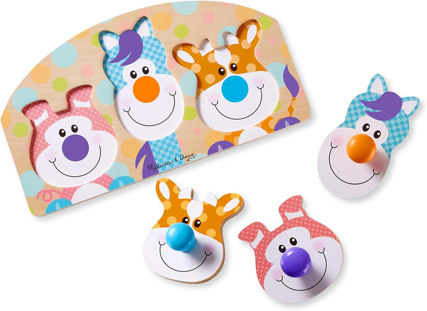 Melissa & Doug First Play Wooden Jumbo Knob Safari Animal Puzzle (3 pcs) Large Puzzles for Babies and Toddlers Ages 1+
