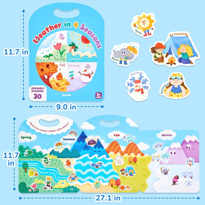 JoyCat Reusable Sticker Book Set (3-Pack): Farm, Pizza-Making, Weather - 90 Pcs Stickers for Toddlers, Kids Sticker Activity Book, Road Trip Travel Toys, Birthday Gifts for Boys and Girls