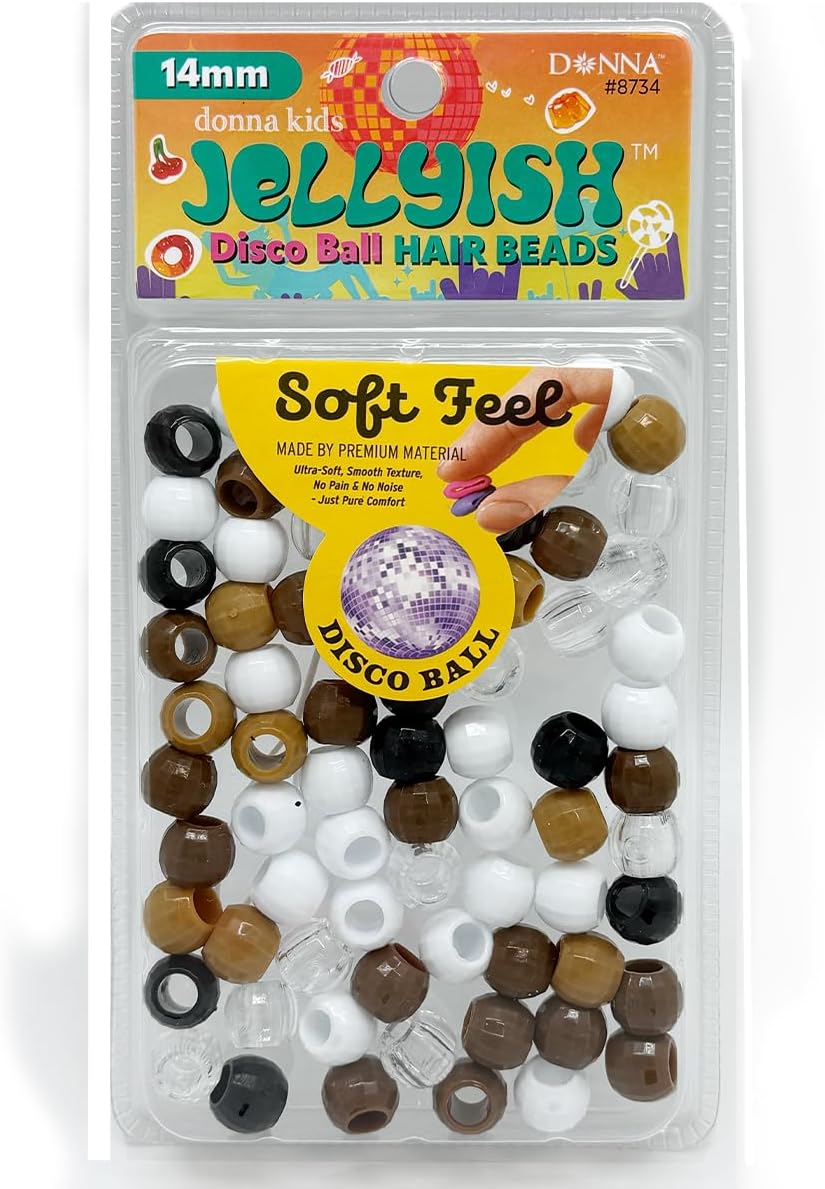 DONNA Kids Jellyish Disco Ball Hair Beads – 14mm Soft-Feel Silicone Beads for Braids, Ponytails & Styling, Tangle-Free Hair Accessories for Girls, 1 Pack (Brown Mix)