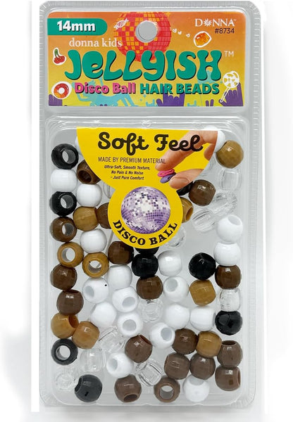DONNA Kids Jellyish Disco Ball Hair Beads – 14mm Soft-Feel Silicone Beads for Braids, Ponytails & Styling, Tangle-Free Hair Accessories for Girls, 1 Pack (Brown Mix)