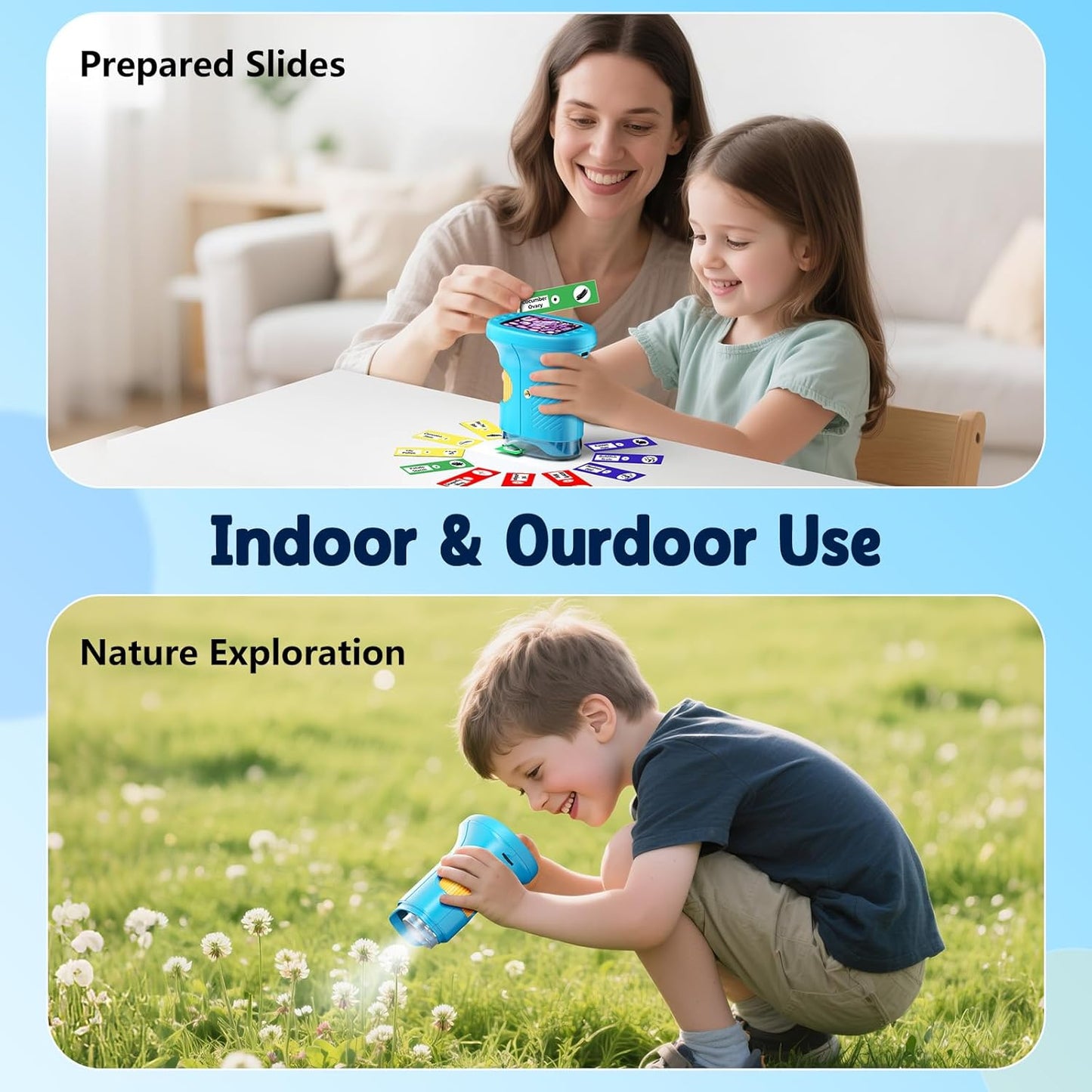 Odatay 4K 1000X Digital Microscope for Kids with Long Distance Viewing & 2.4" Screen, Portable Handheld Edu Toys for Kids Age 3-12 Exploring Bugs Plants at Home Classroom & Outdoor Travel, Yellow