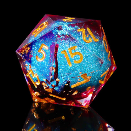 YEMEKO Beholder'S Eye D20 Dice Dragon Eye DND 22MM Single with Resin Sharp Edge 20 Sided D&D Handmade Polyhedral for Dungeons and Dragons, RPG, Roleplaying Games MTG Table Games(Blue Gold)