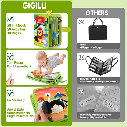 Wild-Animals Busy Book for Toddlers 1-3, Montessori Toys Busy Board for 1 2 3 Year Old Boy Girl Gifts, Toddler Learning Quiet Activity Book, Educational Airplane One Year Travel Toy