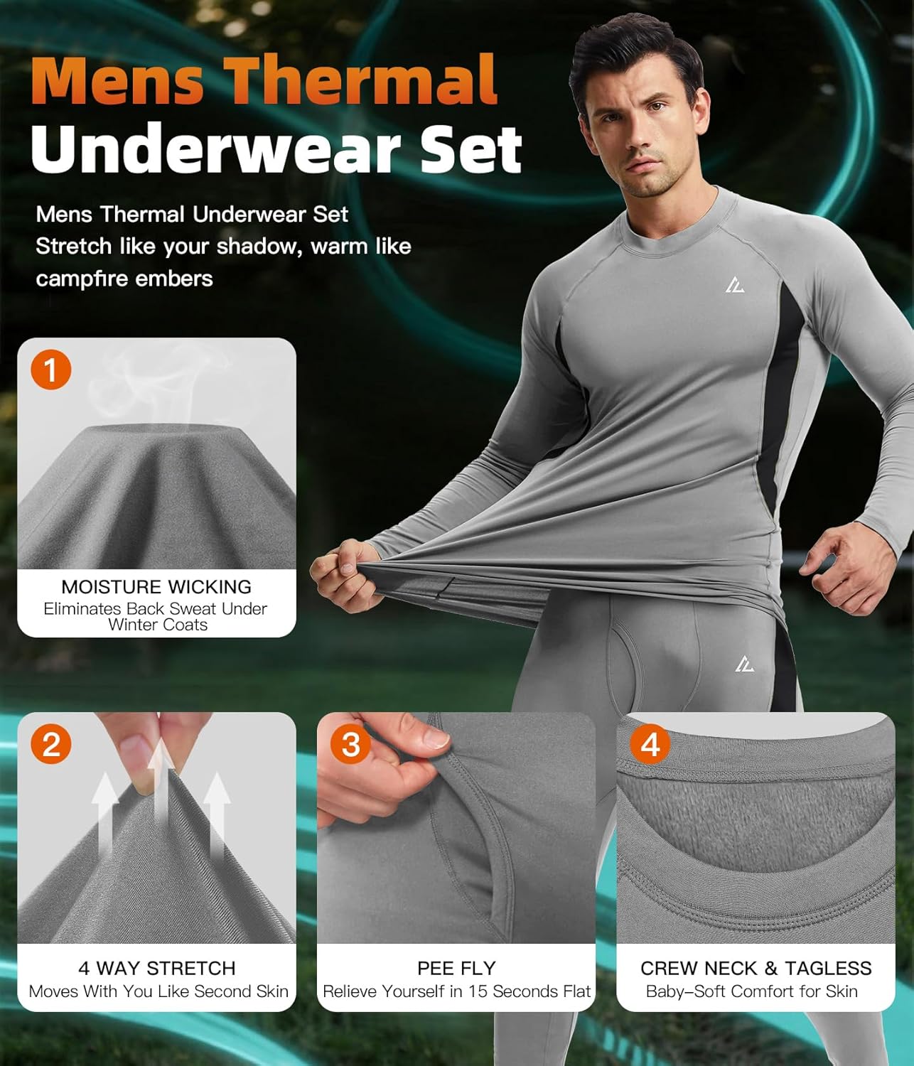 CL convallaria Thermal Underwear Long Johns Set Mens Winter Gift Hunting Gear Sport Base Layer Bottom Top - Colors B