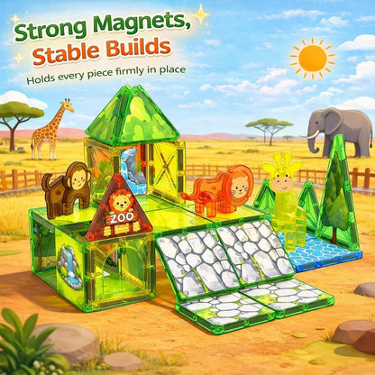 LATI Magnetic Tiles Dinosaur Building Set, Dino World Magnet Blocks with Double-Sided Egg Hatch Story, STEM Construction Toy for Kids Ages 3+, Educational Gift for Boys & Girls