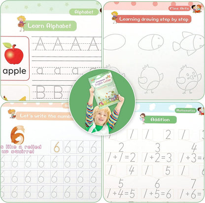 CosyCorner Magical Handwriting Workbooks Handwriting Practice Magic Copybook, Handwriting Aid Magic Pen Reusable Copybook Grooves Template Design for Children(4 Books, 10.2×7.2 in)