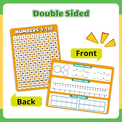 12 Pack 1-120 Number Chart Dry Erase Flash Card,12" x 9" Number Line Ten Frame Math Manipulatives for Student Teacher Kindergarten 1ST 2ND Classroom Homeschool Supplies Small White Board