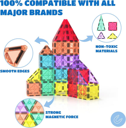 STEM Magnetic Tiles 70PCS Educational Toys for Kids Ages 3-8, Montessori Sensory Magnet Blocks for Toddlers, Classroom & Home Construction Kit