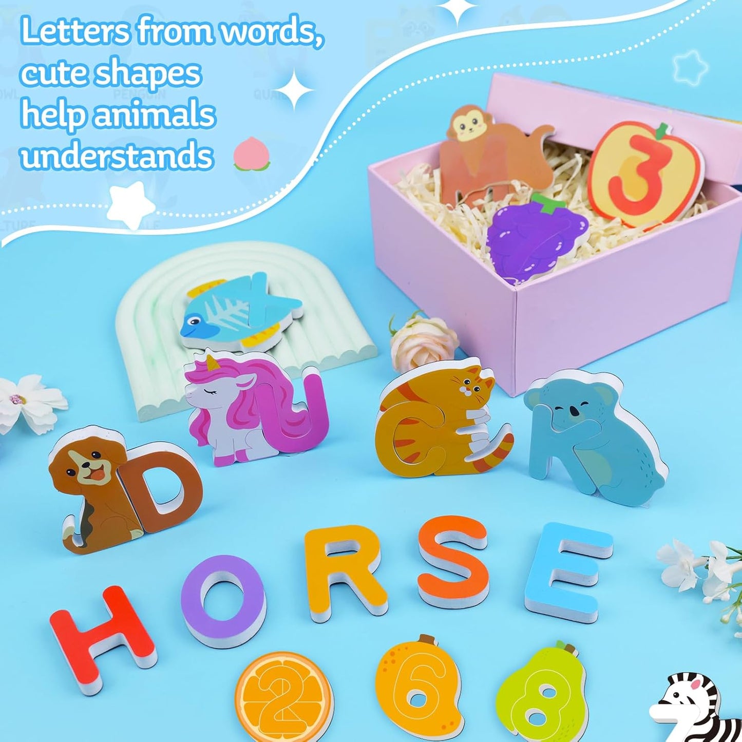 72Pcs Magnetic Letters Numbers Alphabet Fridge Magnets Cute Animals Letter Number Magnets Foam Alphabet Letters Magnets Educational Set for Learning Spelling