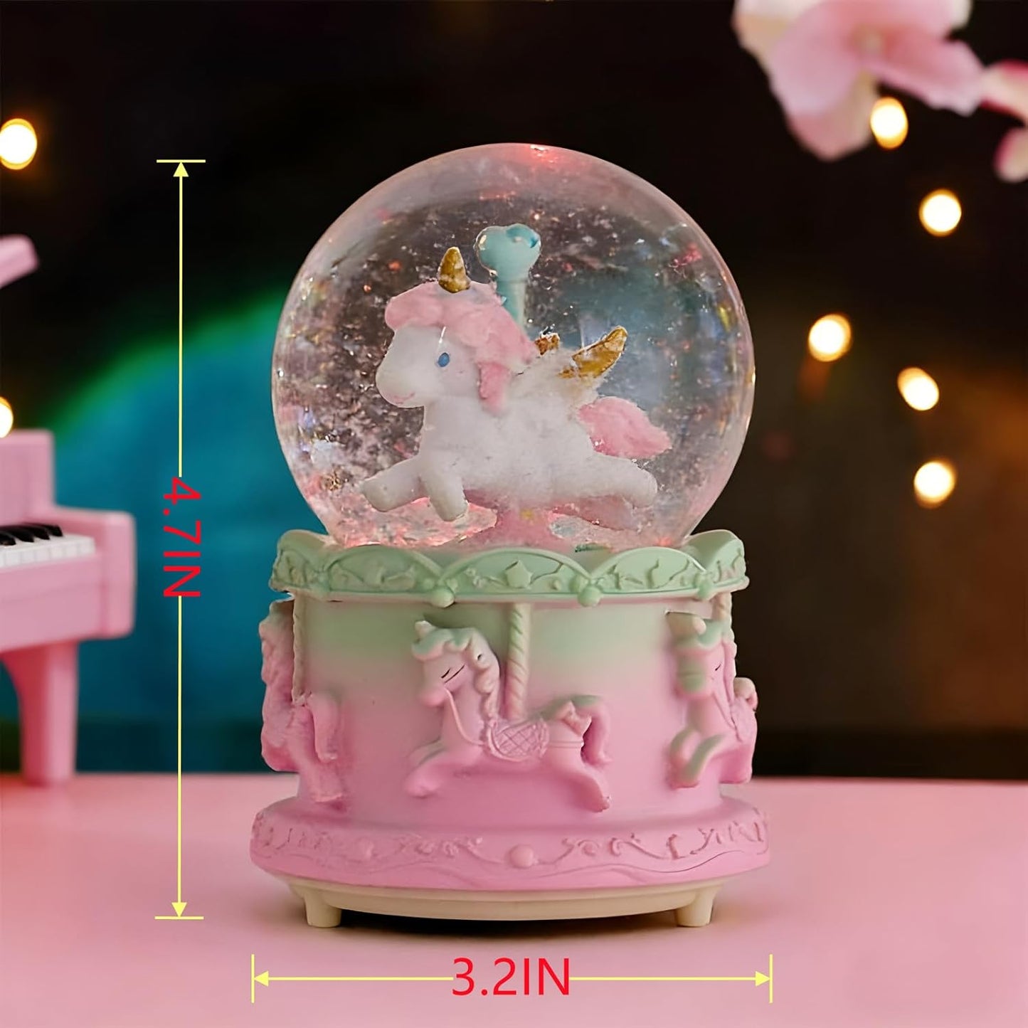Unicorn Snow Globes for Girl,6.5IN Pink Music Snowglobes with LED Lights and Automatic Snowfall,Home Decor Glass Ball for Kids Bedroom Birthday for 5-18 Year Old Girl(6.5x4.1IN