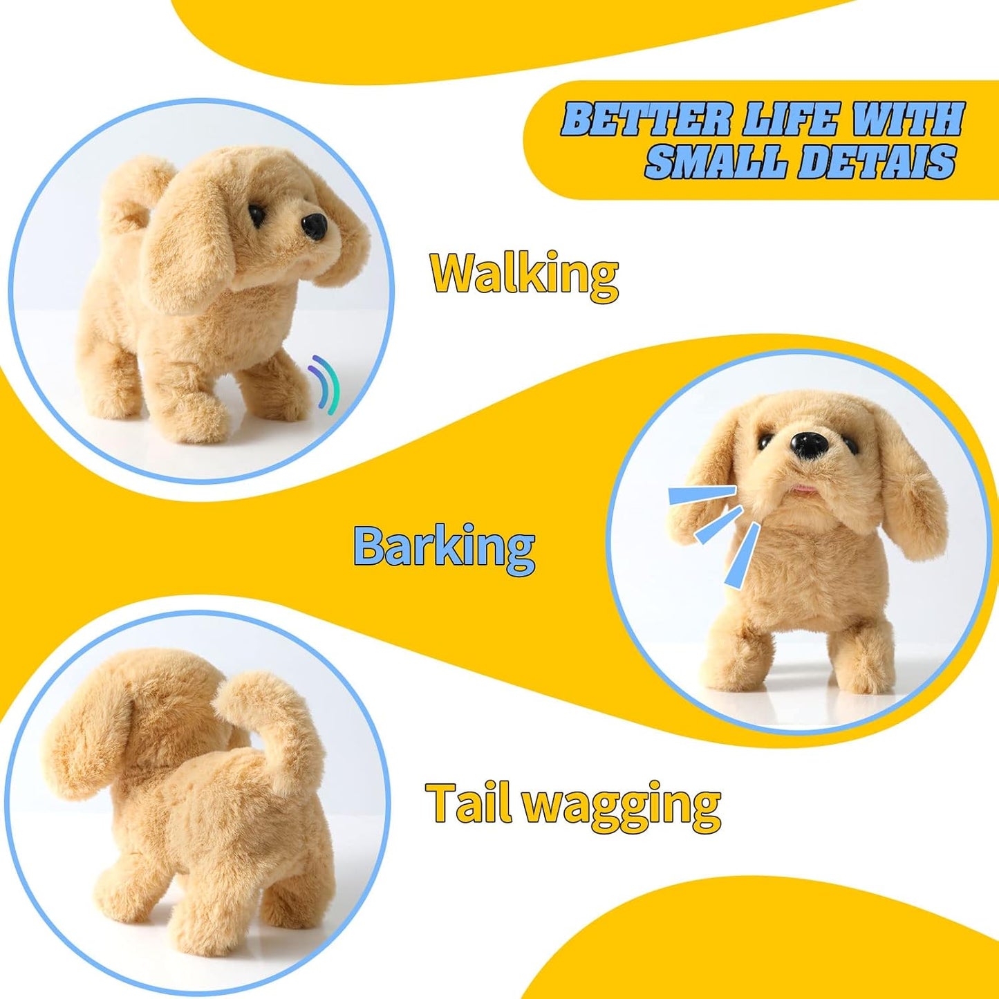KSABVAIA Plush Teddy Toy Puppy Electronic Interactive Dog - Walking, Barking, Tail Wagging, Stretching Companion Animal for Kids Toddlers