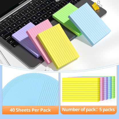 Index Cards 3x5 Inches, 300 PCS, Colored Flash Cards With Ring, Punched Lined Study Card Ruled Flashcards Notecards, Ruled Front And Blank Back, Note Card for School, College And Home