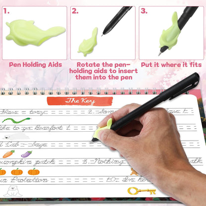 gisgfim 2 Pack Grooved Cursive Handwriting Workbook Magic Grooved Cursive Reusable Handwriting Practice with Disappearing Ink Pens Learning Activities Supplies (Jokes Riddles&Inspiring Quotes)