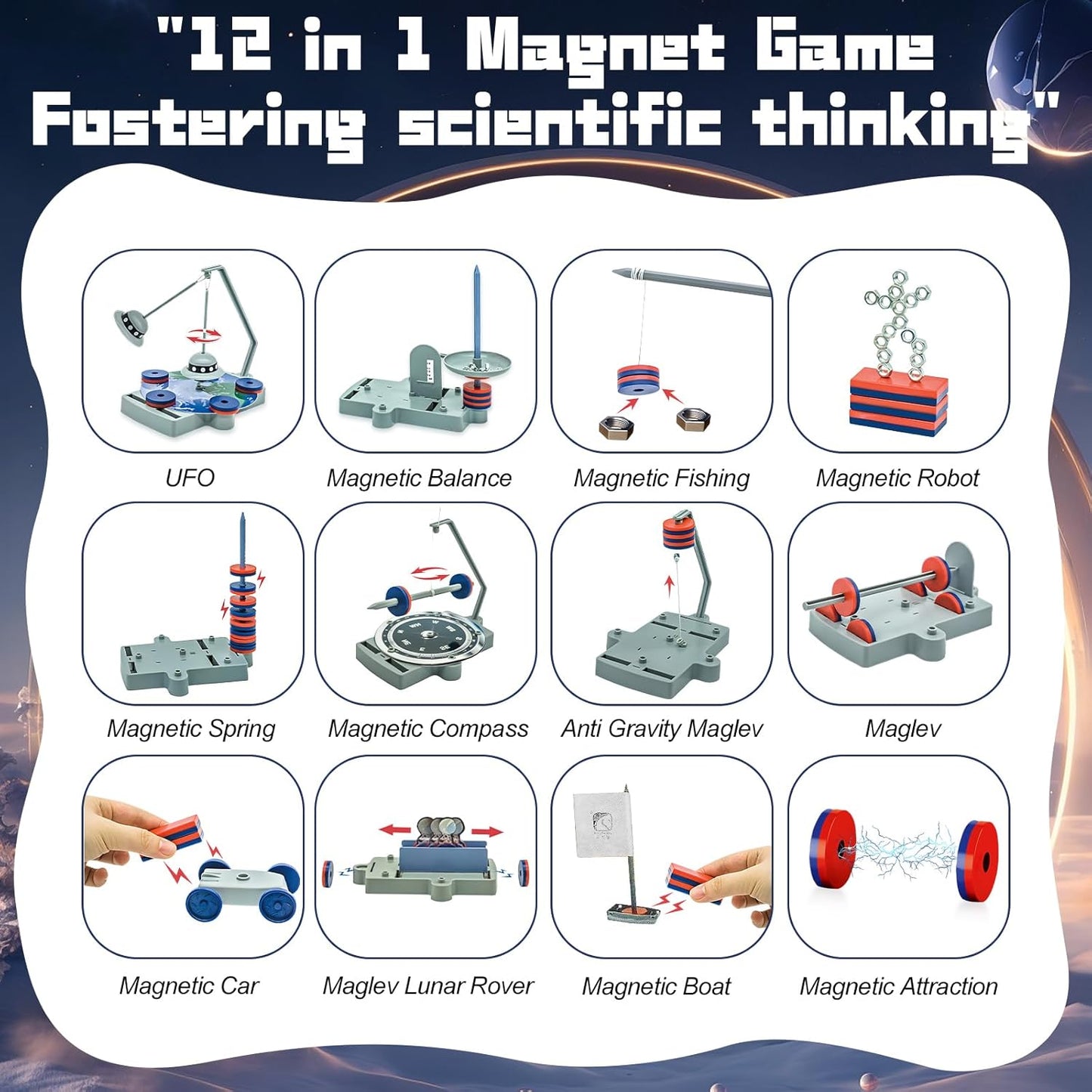 Magnetic Science Kit,Anti Gravity Magnetic Levitation Kit,12 in 1 Magnetic Science Magnetic Toys for Kids Ages 8-12 Magnets for Science Magnetic Physics Toys Educational Gift for Kids