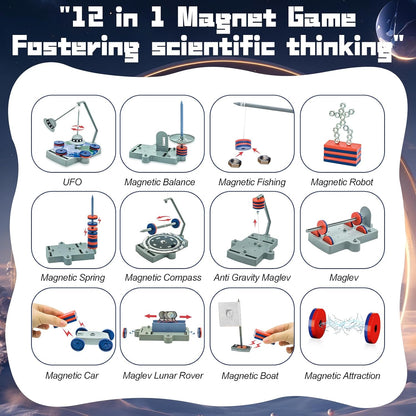Magnetic Science Kit,Anti Gravity Magnetic Levitation Kit,12 in 1 Magnetic Science Magnetic Toys for Kids Ages 8-12 Magnets for Science Magnetic Physics Toys Educational Gift for Kids