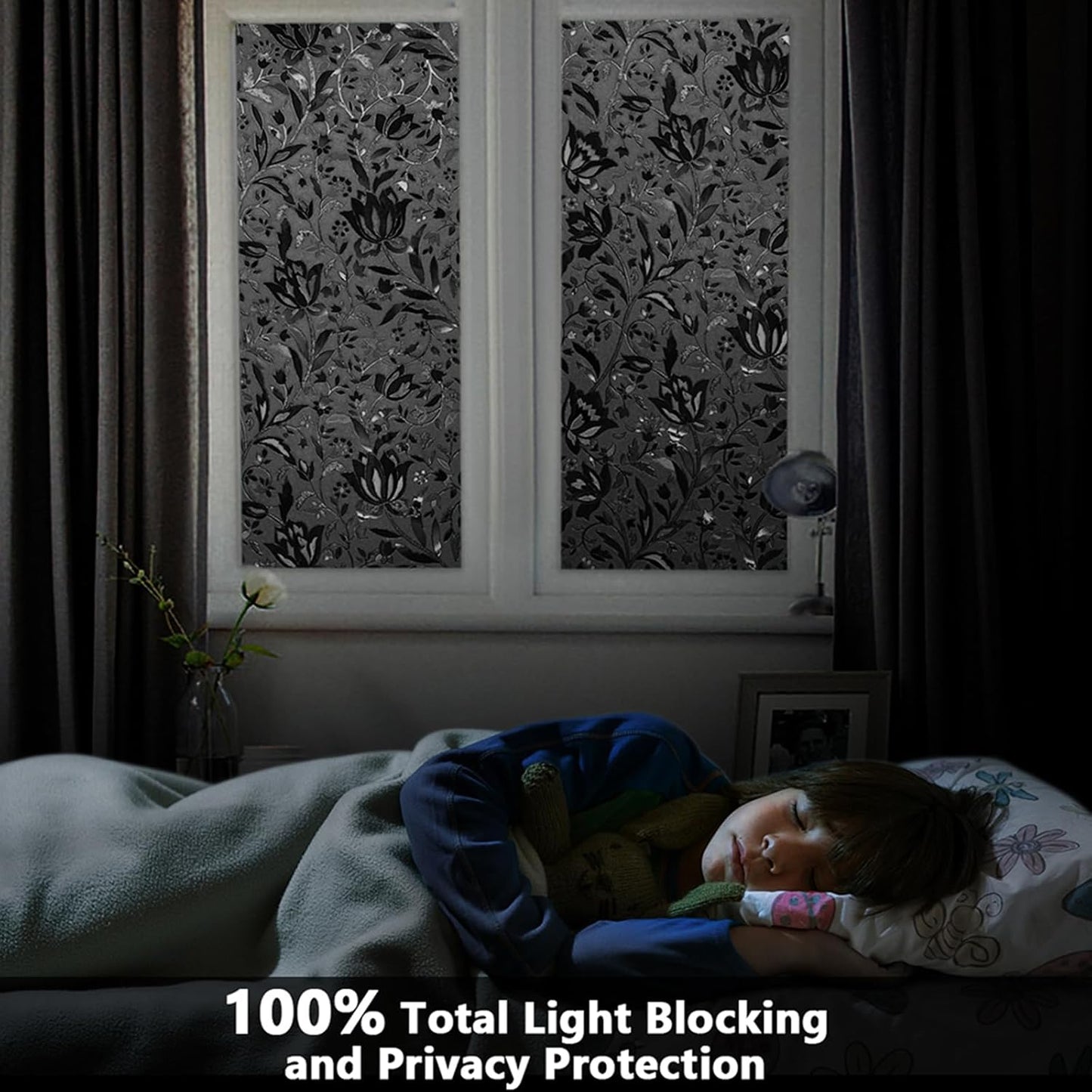 LEMON CLOUD Window Film, Decorative Window Privacy Film, Window Film Privacy Static Cling Frosted, Anti-UV Sun Blocker Heat Control for Home(Grayish Black, 17.5 x 78.7 inches)