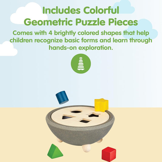 PlanToys® Wooden Shape Sorting Bowl | Montessori Inspired Shape Sorter for Problem Solving, Coordination & Early Geometry | Eco Friendly Learning Toy for Colours, Matching & Motor Skills