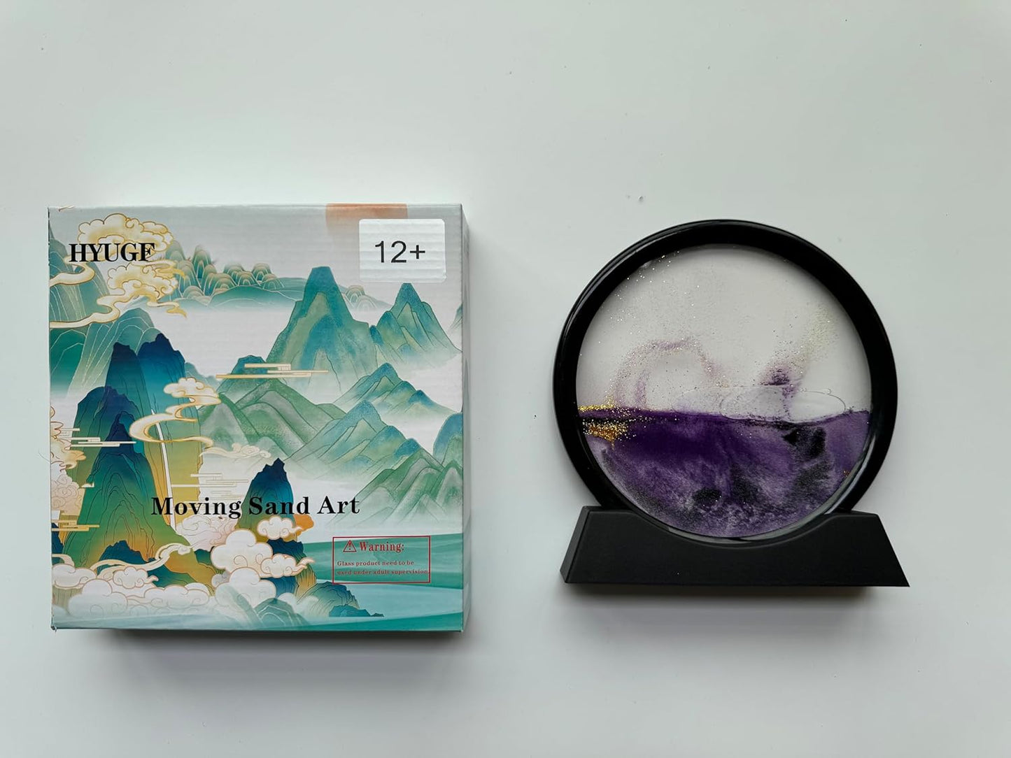 HYUGF 12" Moving Sand Art Picture Ocean Decor - 3D Deep Sea Sandscape Liquid Motion, Round Glass Frame Display Flowing Sand Relaxing Gift for Kids Adults Home Office Work Desktop Decoration Toy, Blue