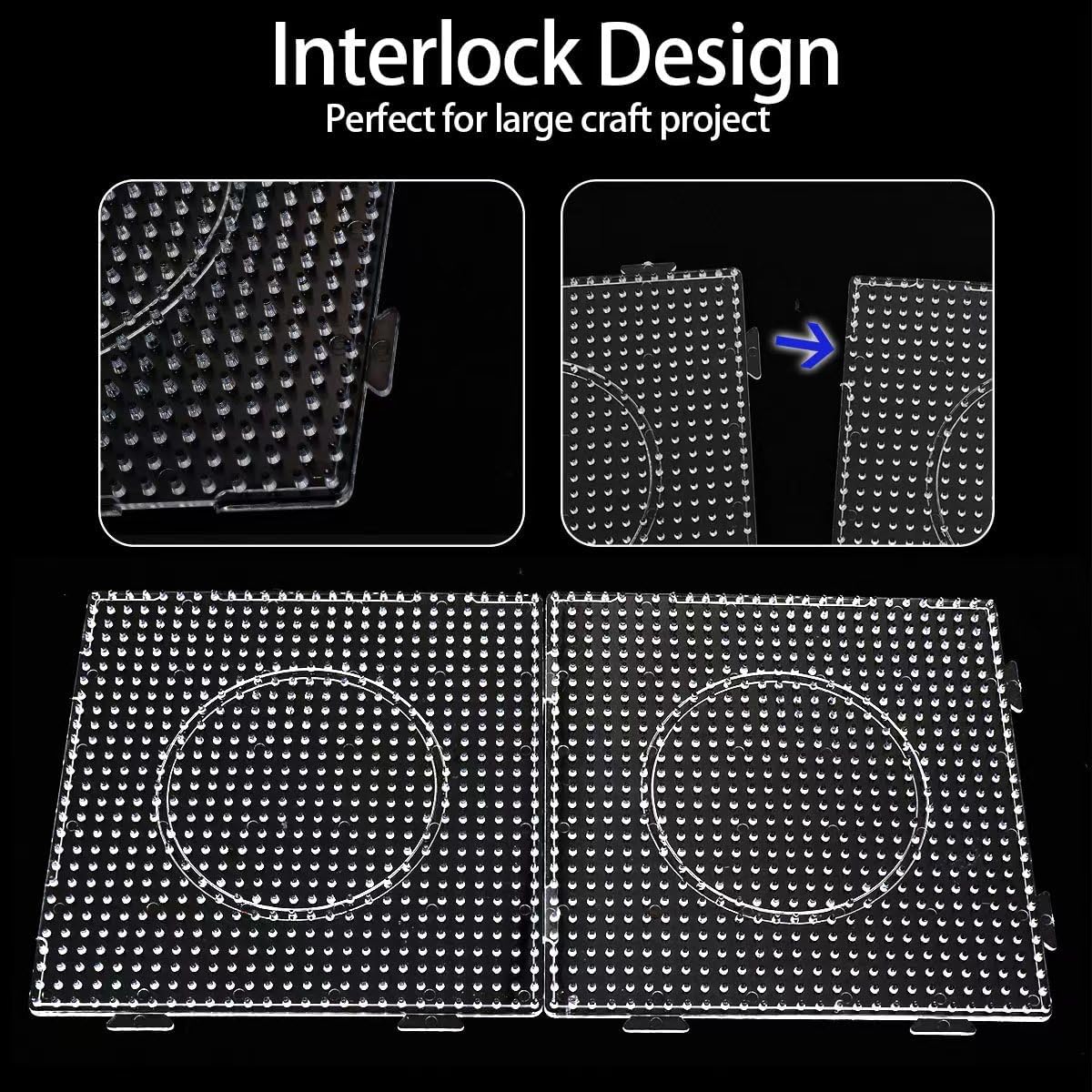 16 PCS 5mm Fuse Beads Pegboards - Large Square Clear Melty Beads Boards for DIY Craft Bead Bigger Projects