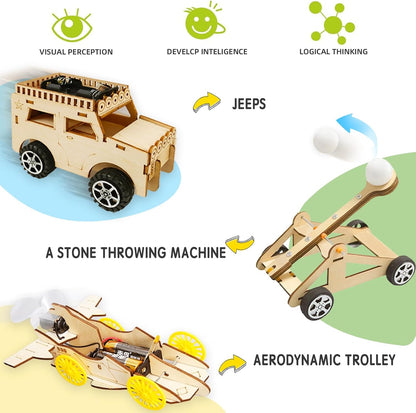 STEM Toys for Kids 8-14, 6-in-1 Wooden Model Car Building Kits with Solar Helicopter & Wind Car - Engineering Kits for Boys & Girls Birthday Gifts