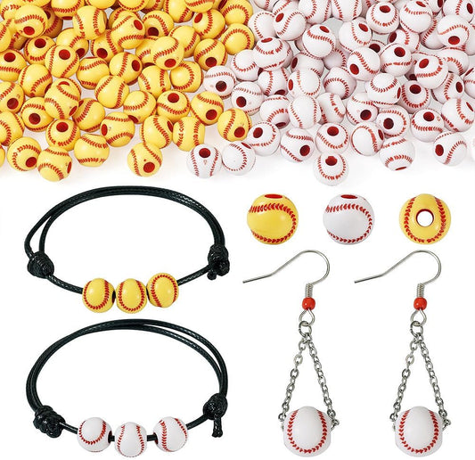 FASHEWELRY 120 Pcs Acrylic Sports Beads 12mm Colored Baseball Football Basketball Volleyball Tennis Cute Ball Beads for DIY Bracelet Necklace Making